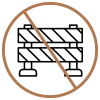 No construction allowed: prohibition symbol over striped barriers